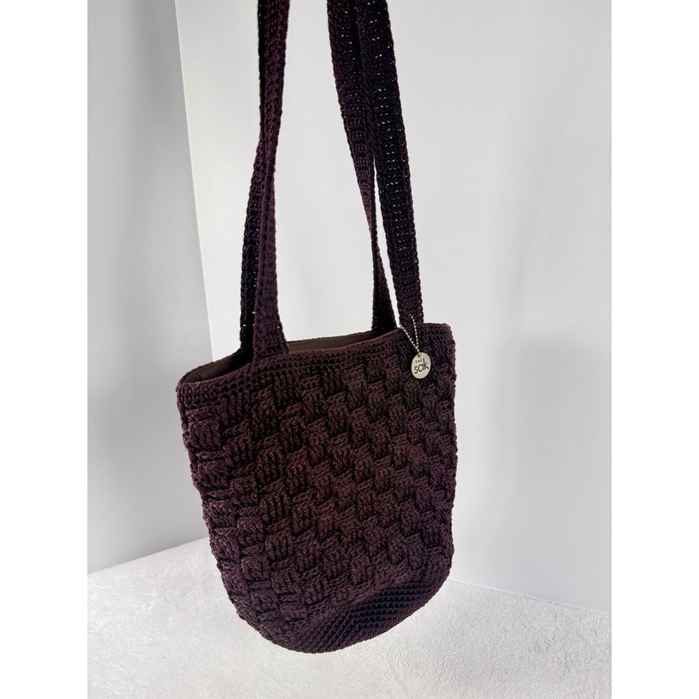 The Sak Classic Crochet Medium Shoulder Bag Maroon Knit Boho Tote Handbag Purse - Picture 3 of 5